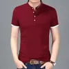 2021 estate nuovo marchio di moda abbigliamento maglietta da uomo tinta unita slim fit manica corta maglietta da uomo colletto alla coreana magliette casual 210317