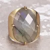 Faceted Oval Shape Natural Stone Cabochon Ring Men Women Copper Solitaire Quartz Crystal Gemstone Adjustable Rings Statement Wedding Engagement Birthday Gift