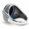 Lapis Lazuli Kamień dla mężczyzn 925 Sterling Silver Blue Vintage Stripe Ring Turkish Thai Jewelry Mężczyzna Kobiety Prezent 211217