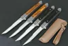 Nuevo listado FA58 Flipper cuchillo plegable 3Cr13Mov hoja satinada madera + mango de acero cuchillos de bolsillo EDC para exteriores con funda de cuero