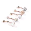 Zircon Belly Piercing Navel Button Ring Crystal Rose Gold Bar Dangling Ombligo Party Barbell for Woman Sexy Body Jewelry