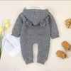 Vinter Stickad Kläder Nyfödd Fleece Spädbarn Baby Boy Jumpsuit Hooded Girl Romper Overaller 210226