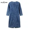 Lih Hua dames plus size denim jurk hoge flexibiliteit slanke fit jurk casual gebreide jurk 210303
