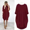 DINGSHITE automne mode femmes à manches longues robe décontractée en vrac dames poche vacances fête femmes vêtements Y1006