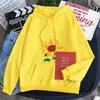 Wonder Ei Prioriteit AI Kawaii Hoodie Dames Esthetische Zon Bloem Pocket Zelfde paragraaf Sweatshirt Anime Cosplay Yellow Clothes X0721