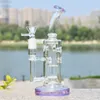 7.9 inch Violet Straight Oil Burner Hookah Water Glass Pipe Colorful Smoking Glass Beaker Percolator Bong Fristted Disc Shisha Tobacco Dab Rig Pipes 14mm Female Joint