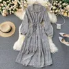 Frauen Drehen Unten Kragen Langes Hemd Kleid Vintage Blumendruck Volle Hülse Einreiher Casual Sommer Herbst Strand Party 210603