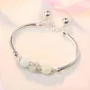 Fashion Simple Personality Jade Open Bracelet for Women Platinum 925 Sterling Sier Color Transfer Beads Jade Jewelry