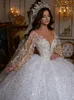 Dresses Glitter Wedding Ball Gown Sparkly D Lace Appliques Long Sleeves Bride Gowns Princess Bridal Dress For Women Robes De Mariage S