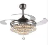 42" Crystal Ceiling Fan with Lights Remote Chandelier Fixture Retractable Invisible Blades 3 Color Changes Lighting Decors