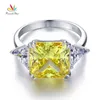 Peacock Star Solid 925 Sterling Silver Three-Stone Luxury Ring 8 Carat Yellow Canary Created Diamante CFR8157 211217