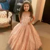 Rose Gold 2021 Flower Girls Dresses for Wedding Beaded Toddler Pageant Gowns Long Ball Gown First Communion Dress