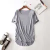 Sofe Seamless Kadın T-Shirt Moda Yaz O-Boyun Kısa Kollu Gevşek Asimetrik Kadın Tees W821 210526