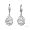 Halo Teardrop Cubic Zirconia CZ Crystal Wedding Bracelet and Earring Bridal Jewelry Set Bridesmaid Jewelry Gift 1163 Q2