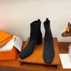 Top herfst winter sokken hielen hiel laarzen mode sexy gebreide elastische boot ontwerper alfabetische vrouwen schoenen dame letter dikke 6cm hoge hakken maat 35-40 met doos