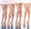 QA93 Summer ultra tights velvet tattoos print pantyhose women breathable open crotch stockings Y1130