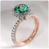 Anillos de racimo estilo oro rosa para mujeres niñas redondo verde circón piedra boda novia anillo de compromiso dijes joyería