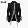 DEAT winter small suit jacket for famale design niche back hollow split tassel black loose blazers YJ912 211019