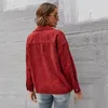 Spring Autumn Women Shirts Long Sleeve Button Down Casual Solid Color Ribbed Corduroy Jacket Blouse Tops