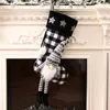 Griglia nera rossa con calza natalizia per bambola Borsa regalo natalizia Calzini decorazione camino Portacaramelle Capodanno Decorazione natalizia