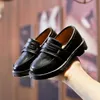 England stil barn pojkar skor höst mode vintage pus läder gentleman skor barn tjocka ensam skola loafer skor 210713