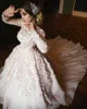 Luxury Beaded Wedding Dresses with 3D Floral Applique Pearls Long Sleeves Custom Made Scoop Neck Chapel Train Wedding Gown vestido de novia