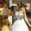 Luxury A Line Wedding Dresses 2021 Bridal Gowns Sheer Neck Long Sleeve Sweep Train Crystal Beads Chapel vestidos de novia Plus Size