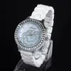 Relógios de pulso a marca incrustada diamante relógio moda mecânica genebra senhoras flor imitação cerâmica