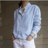 Strip Full Shirts Loose Slim Casual All Match Bottom Women Blouses 210615