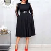 エレガントな黒い網の長袖のドレス春2020年2xlプラスサイズのオフィスドレス女性レディースチュニックワーク着用服Midi G1214