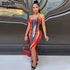 Sisterlinda Tie Dye Skinny Strapless Maxi Vestido para Mulheres Sexy Lace Up Bandagem Backless Halter Longo Dress Lady Party Beach Wear Y1006