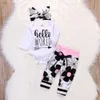 Nouveau-né bébé fille ensembles de vêtements lettre imprimée Hello World Tops barboteuse + pantalon floral + chapeau 3PCS infantile garçon fille ensembles de vêtements 210309