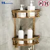 Étagères de salle de bain sans clous 2 couches en métal antique étagère d'angle de douche montage mural étagère de rangement pour shampooing 210724