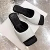 Pantofole S Punta in pelle di pecora piena Tacco alto da donna Fine Nero Bianco Giallo Sandali da festa estivi con tacco