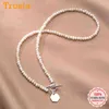 Trustdavis Luxury 925 Sterling Silver Fashion Freshwater Pearl Geometric Hexagon Halsband för kvinnor Mors dag Smycken DB343