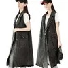 Büyük Cepler Suit Yaka Uzun Denim Artı Boyutu Yelek Kadınlar Siyah Moda Kolsuz Ceket Kadın 210915