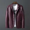 LBL Leather Jacket Male Slim Autumn Fashion Zipper Pockets PU Leather Men's Suit Jacket Pure Solid Color Leisure Coats 211009