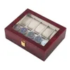 10 Gitter Retro rotes hölzernes Uhren-Anzeigen-Koffer-Durable-Verpackungshalter Schmuck-Sammlung Speicheruhr Organizer-Box-Kasket T200523