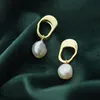 Gold Pearl Серьги 925 Серебряные Ювелирные Изделия Пендвес Brincos Charm Старинные Минимализм Подарок на день рождения