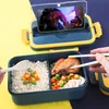 BENTO BOX Japansk stil för barn Student Food Container Vete Halm Material Läckagesäker fyrkantig lunchlåda med fack 210818