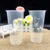 500ml Drinkware Disposable Plastkopp för Party Drinking With Lid Transparent Mjölk Te Koppar Mode Tjock Värm Värmebeständig Kall Hot Drycker Kaffe Mugg