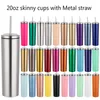 20oz Skinny Tumbler Rostfritt Stål Isolerad Kaffe Koppar Vakuum Öl Cup Dubbelvägg Vin Tumblers med lock Metal Straws LXL-01Q