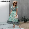 Soolasea 2021 Zomer Hippie Vintage Floral Maxi Jurken Elegant Beach Sash Sexy V-hals Print Long Boho Drwomen Vestidos X0621