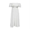 Robe de soirée de célébrité Femmes Sexy de l'épaule Ruffle Slash Cou Une ligne Robes blanches 210608