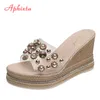 Aphixta 9CM Super High Wedge Women Slipper Crystal Sexy Platform cuñas sandalias de verano Peep Toe ocio Mujer zapatos Mujer K731