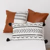 Bawełniana poduszka na płótnie pokrywa PU Brązowy beżowy poduszka geometryczna Home Dekoracyjne Poszewka Poszewka Pillowsham 45x45 CM / 30x50 CM 210315