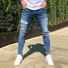 Fashion denim jeans men stretch Hole Trouser Distressed ripped jeans Long Pencil Pants Streetwear kot pantolon erkekler#g2 X0621