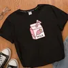 女性のTシャツ女性グラフィック漫画ストロベリードリンクボックスハラジュクTシャツ韓国スタイルシャツストリートウェア女性ティートップ