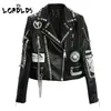 LORDLDS noir vestes en cuir femmes printemps automne Style Punk col rabattu dames Streetwear mode vêtements d'extérieur courts 211011