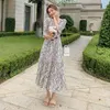 Maxi boho tropisk strand semester klänningar kvinnor lång vit chiffong blommig drsummer 2021 Runway elegant koreanska party klänningar x0621